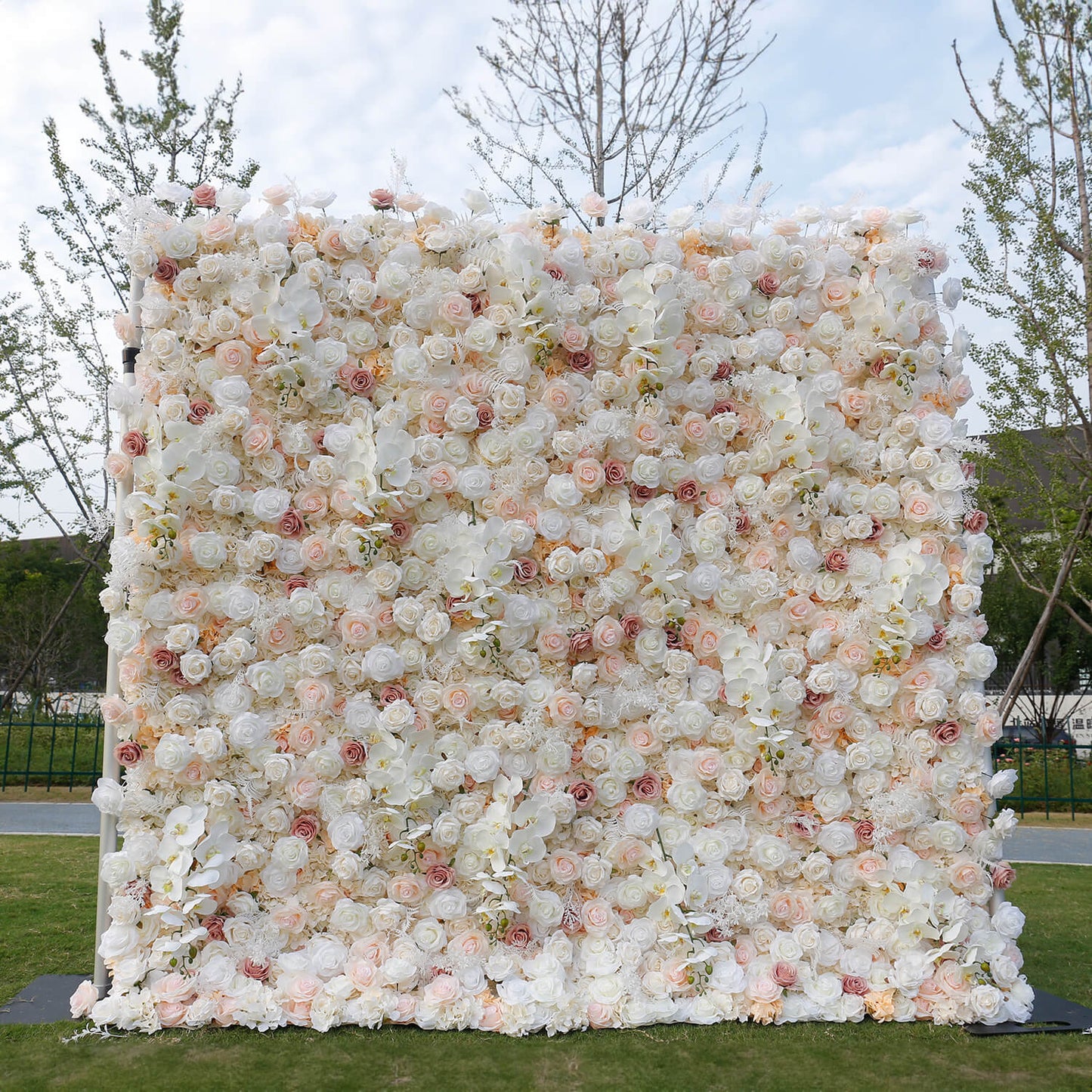 Champagne Pink White Rose Flower Wall for Engagement Wedding Party Decoration-ubackdrop
