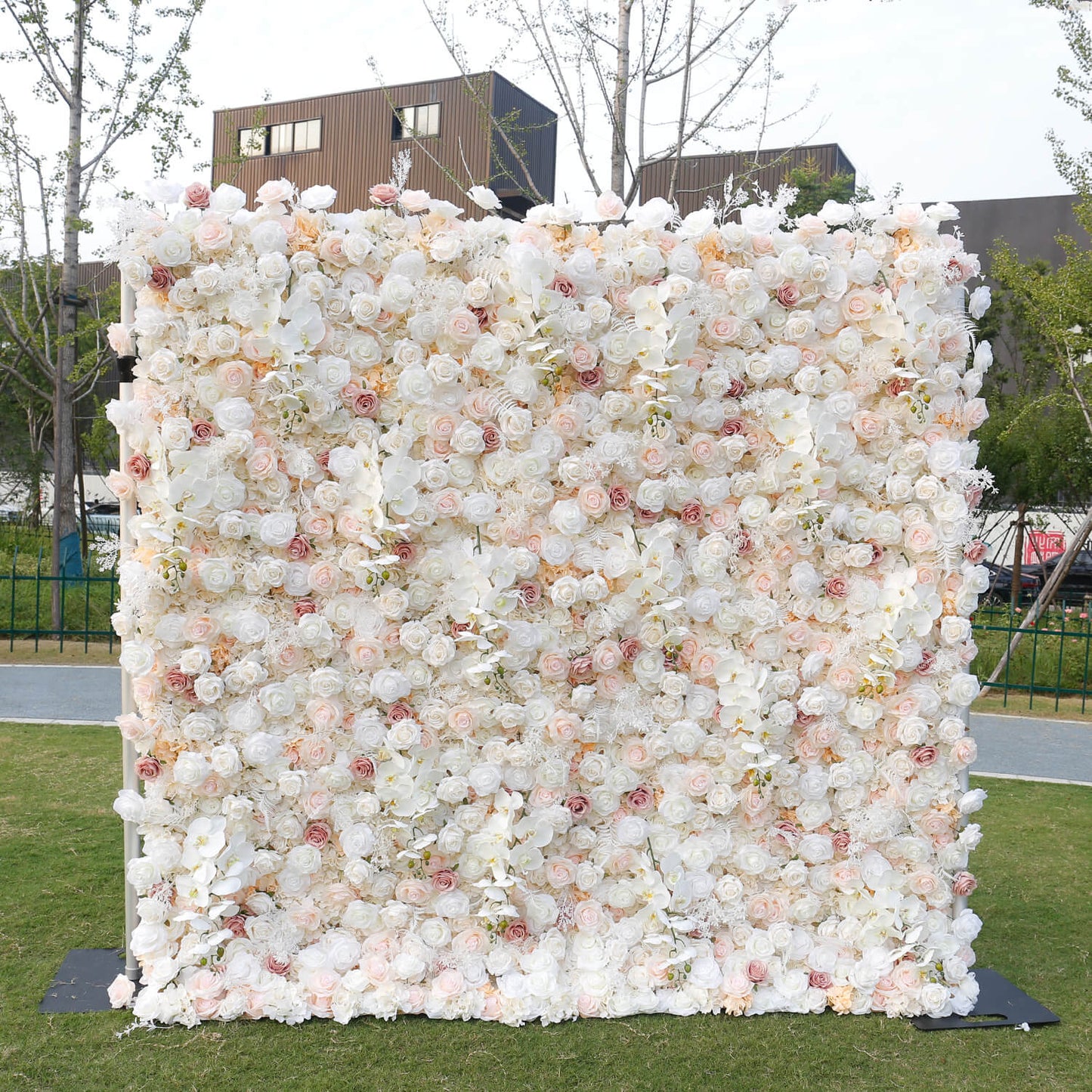 Champagne Pink White Rose Flower Wall for Engagement Wedding Party Decoration-ubackdrop