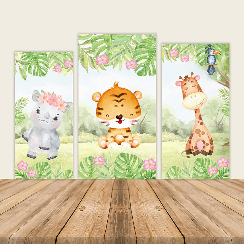 Cute Animated Animal Themed Baby Shower Backdrop-ubackdrop