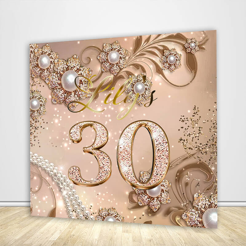 Elegant Champagne Gold Pearl 30th Birthday Party Backdrop