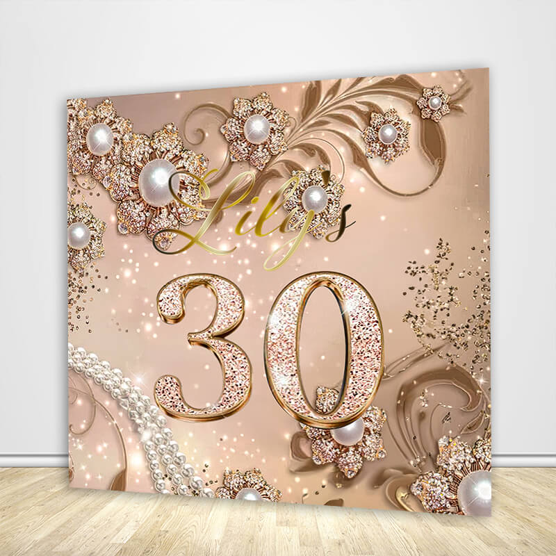 Elegant Champagne Gold Pearl 30th Birthday Party Backdrop Decoration-ubackdrop