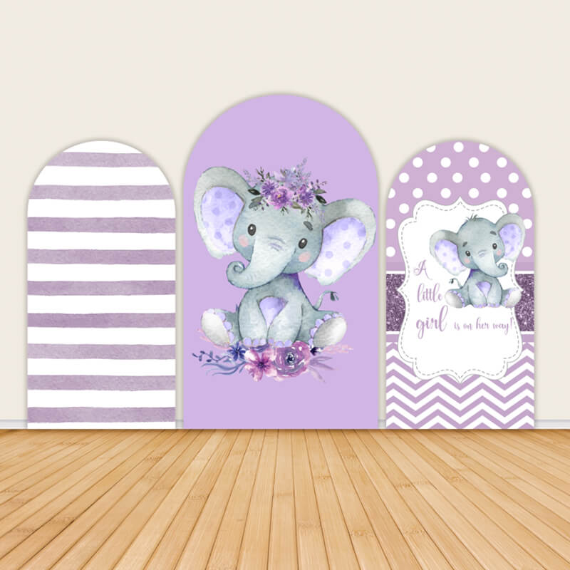 Elephant Baby Shower Party Decorations Purple Girl Backdrop-ubackdrop