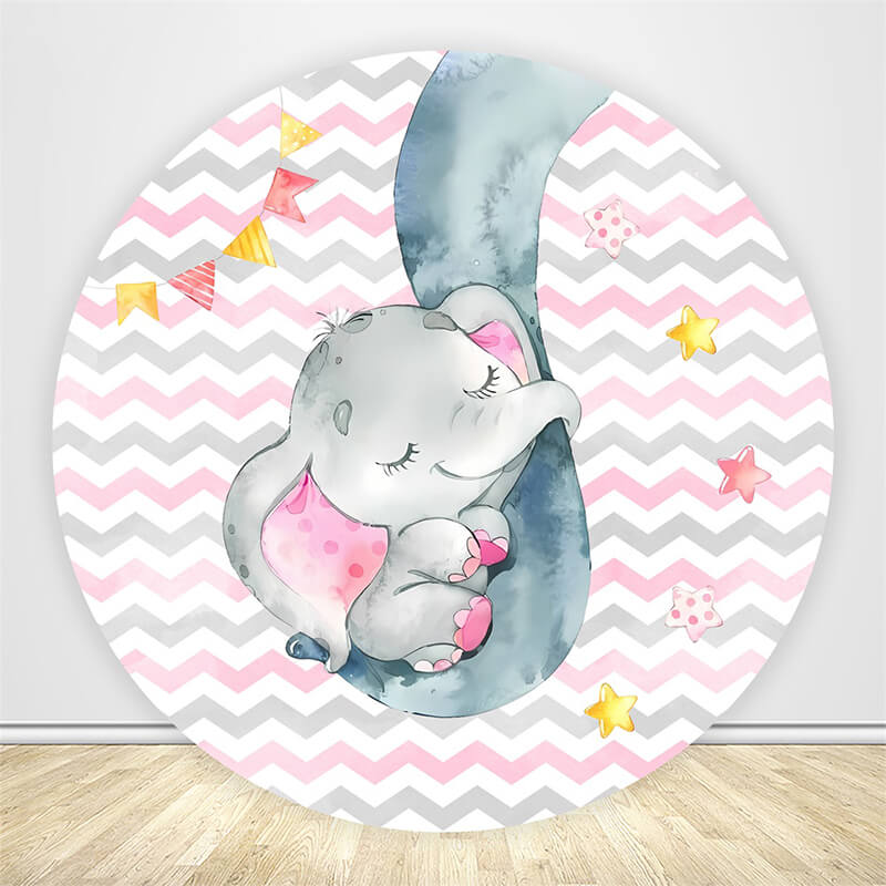 Elephant Pink Baby Shower Birthday Party Round Backdrop-ubackdrop