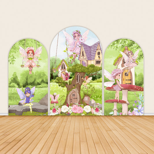 Fairy with Treehouse Party Backdrop Cover-ubackdrop