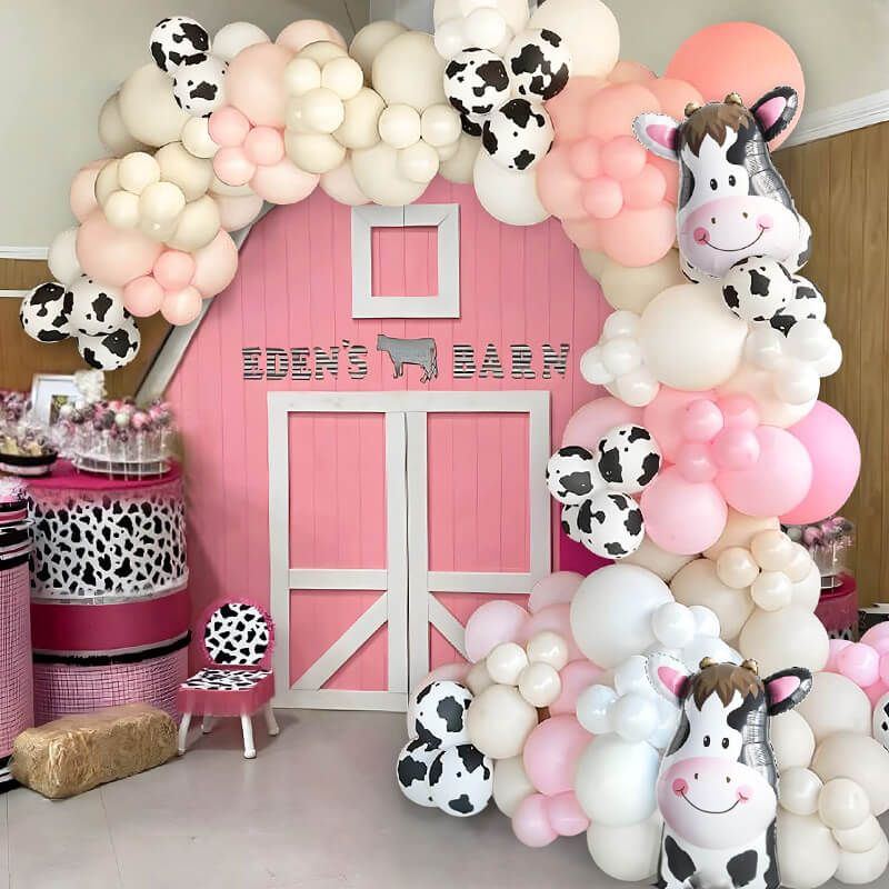 Farm Theme Cow Wreath Pink Printed Balloons Kit Birthday Party-ubackdrop