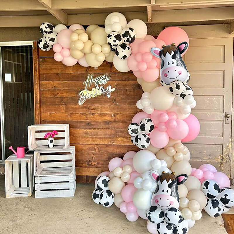 Farm Theme Cow Wreath Pink Printed Balloons Kit Birthday Party-ubackdrop