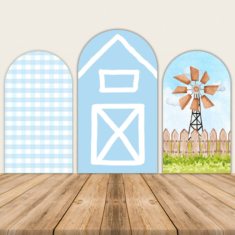 Farm theme Arched Wall Backdrops Barn House Boy Birthday Party-ubackdrop