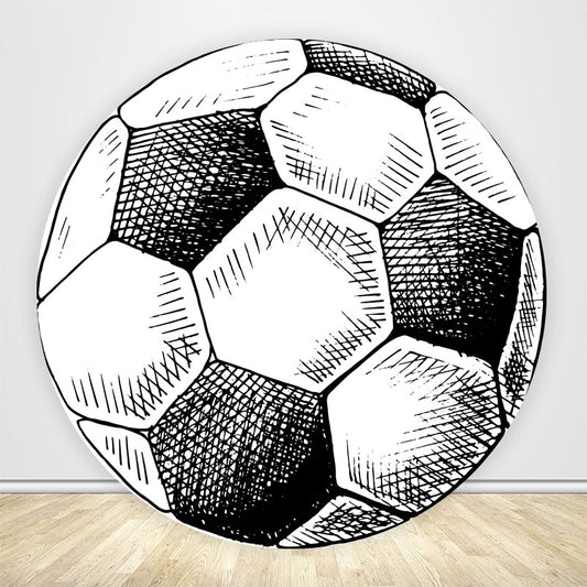 Football Sketch Birthday Party Round Backdrop Covers-ubackdrop