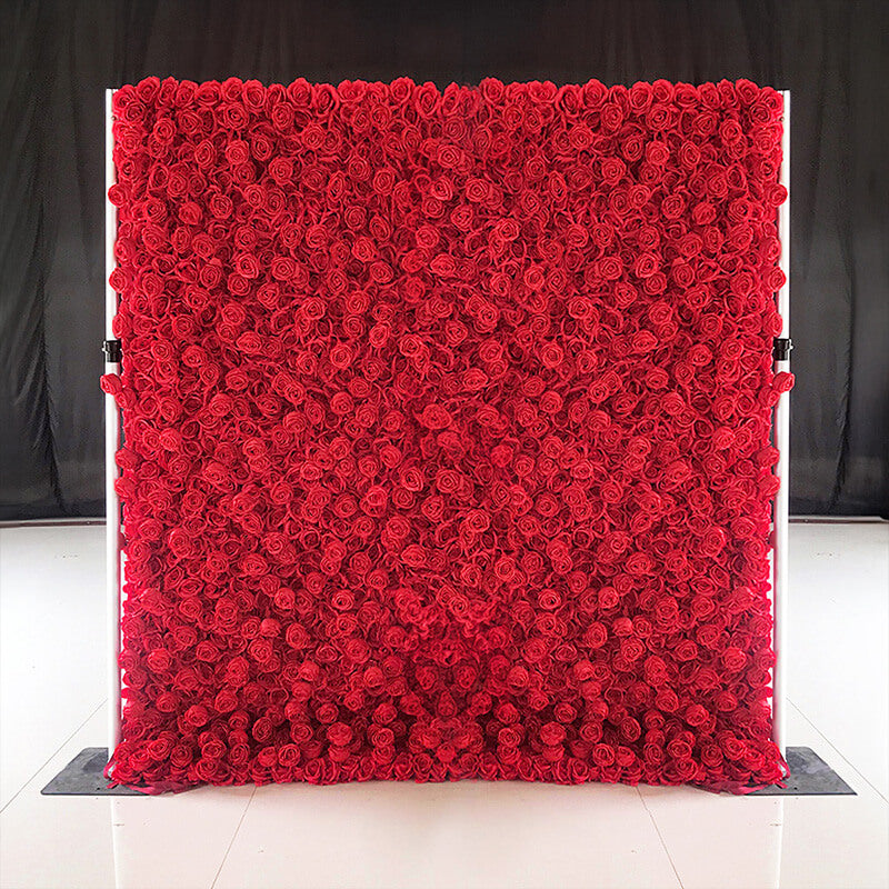 Full Red Roses Fabric Flower Wall For Wedding Arrangement Romantic Atmosphere-ubackdrop