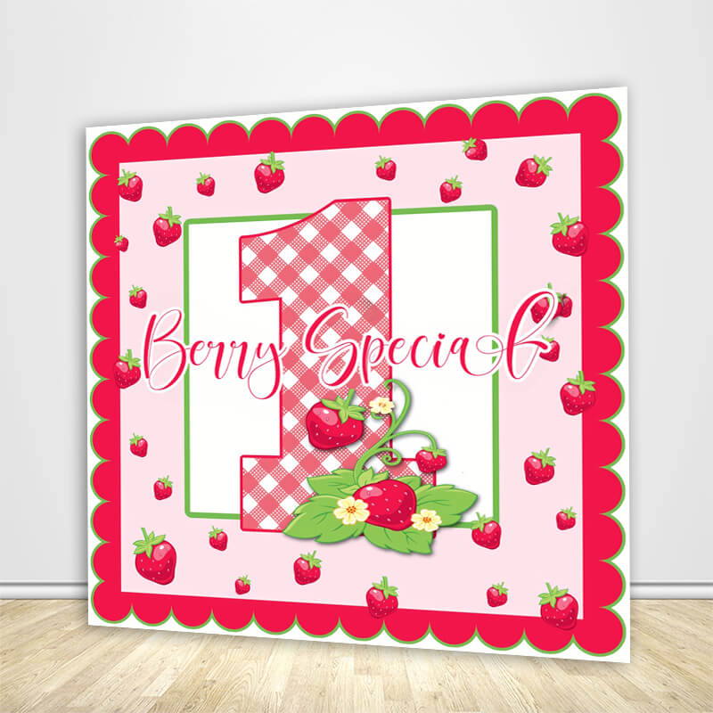 Girls 1st Birthday Party Strawberry Decoration Backdrops-ubackdrop