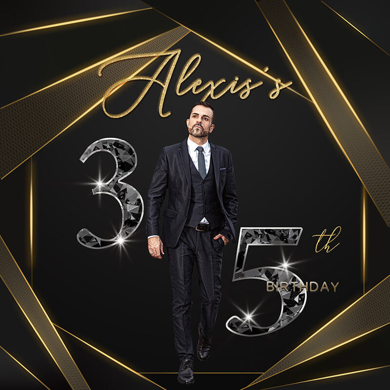 Gold Line Men's 35th Birthday Party Backdrop Decoration-ubackdrop