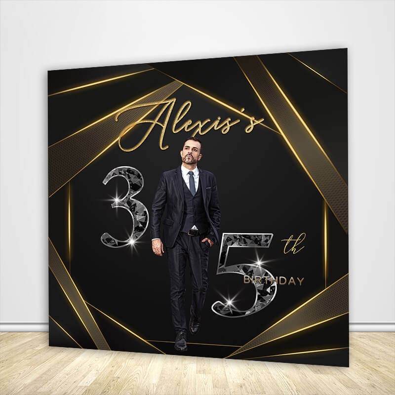 Gold Line Men's 35th Birthday Party Backdrop Decoration-ubackdrop