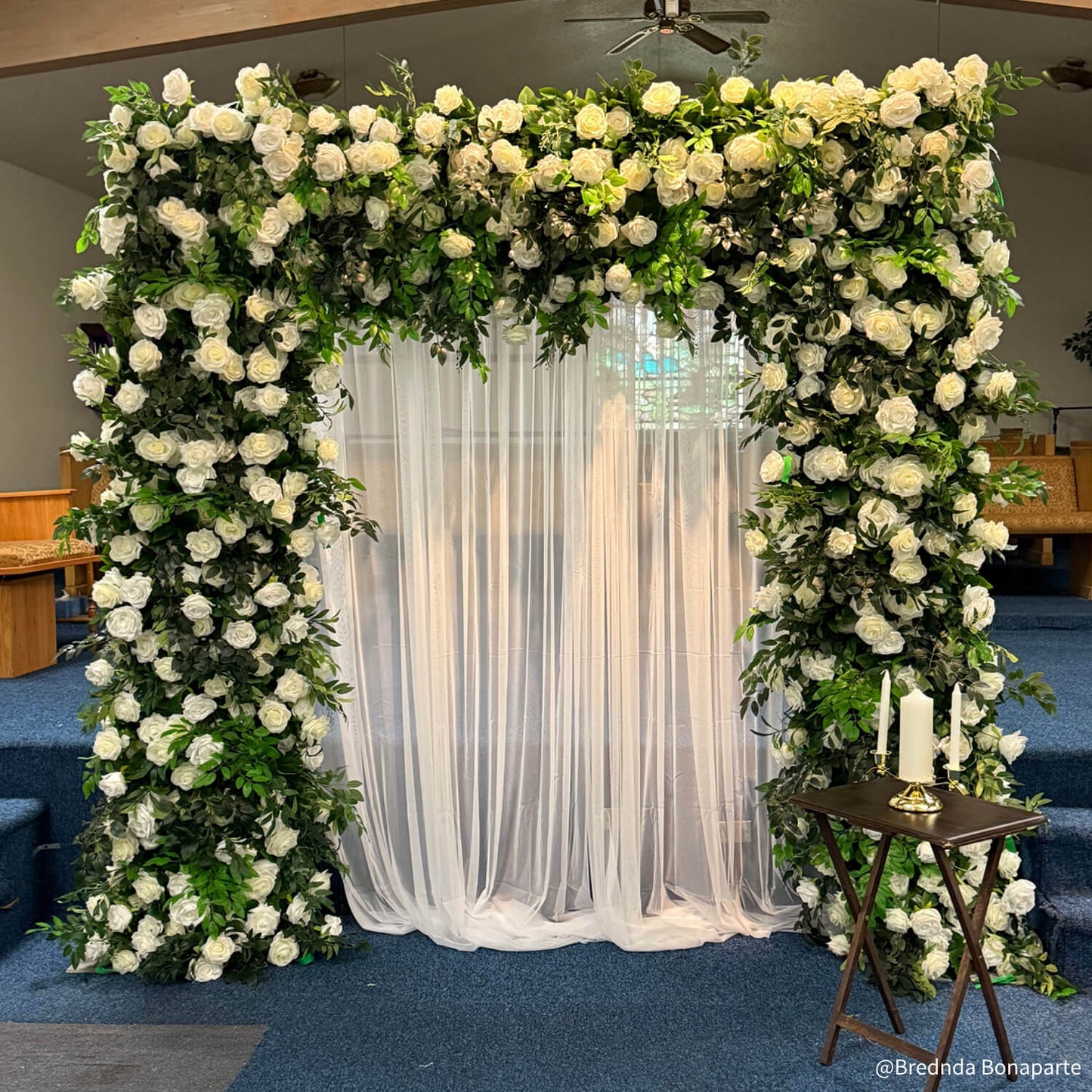 Green and White Fabric Artificial Flower Wall Arch Wedding Birthday Party Decoration-ubackdrop