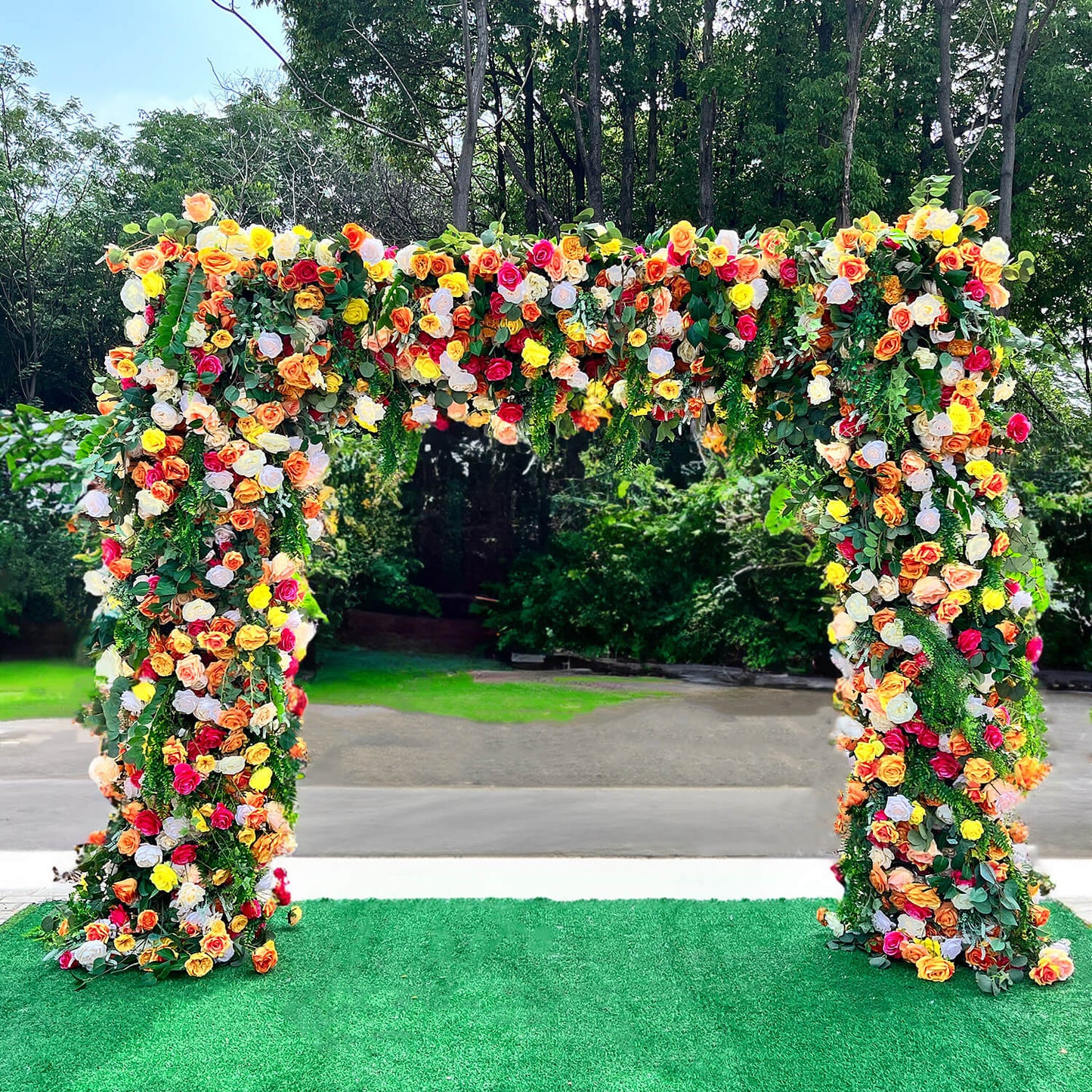 Green Orange Fabric Artificial Flower Wall Arch Wedding Party Decoration-ubackdrop