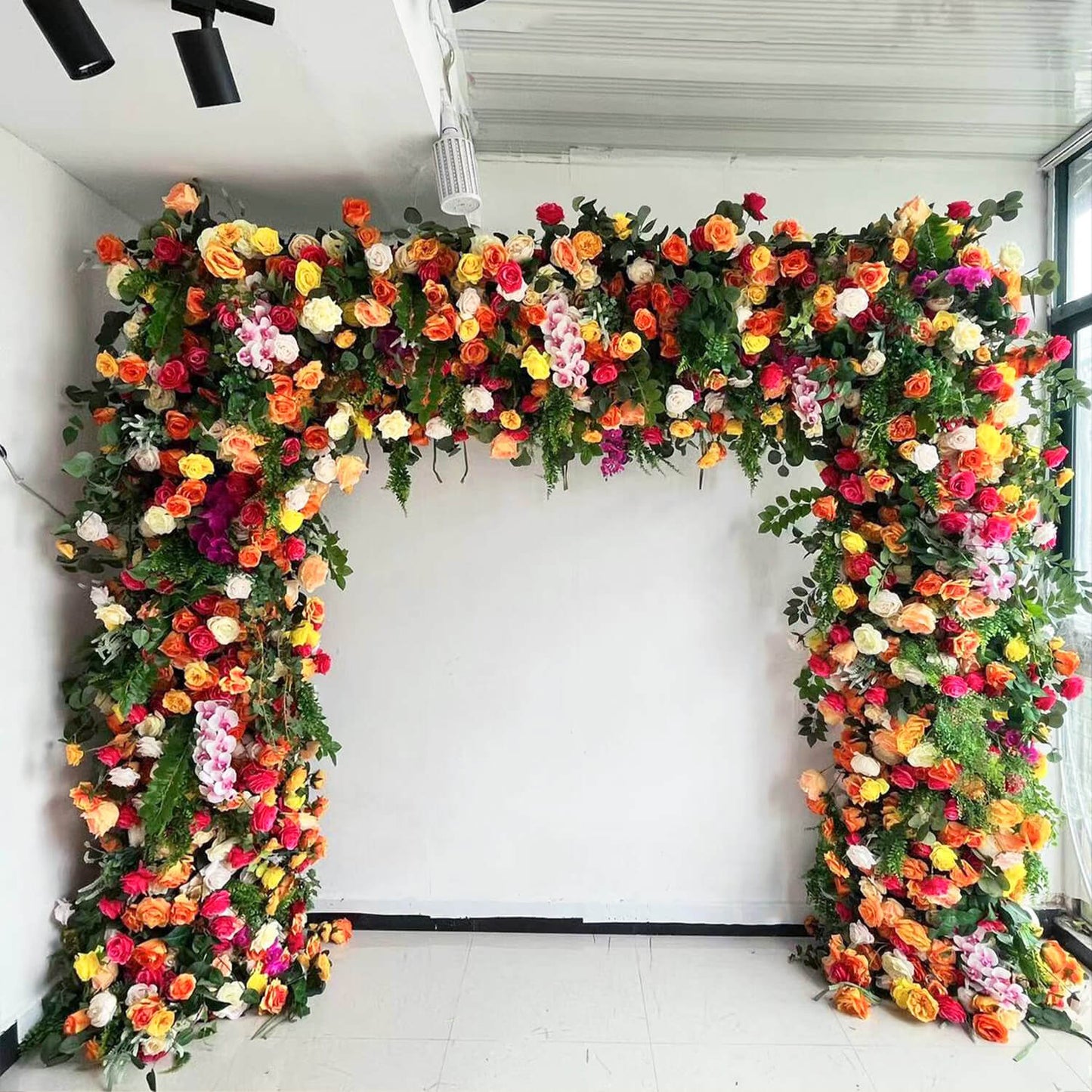 Green Orange Fabric Artificial Flower Wall Arch Wedding Party Decoration-ubackdrop