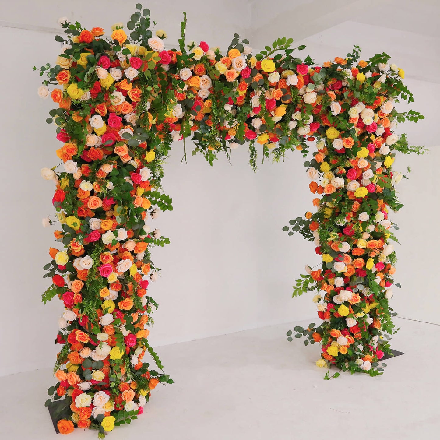 Green Orange Fabric Artificial Flower Wall Arch Wedding Party Decoration-ubackdrop