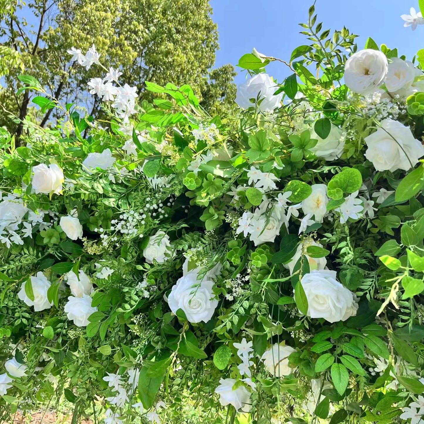 Green White Roses Fabric Artificial Flower Wall Arch Wedding Party Decoration-ubackdrop