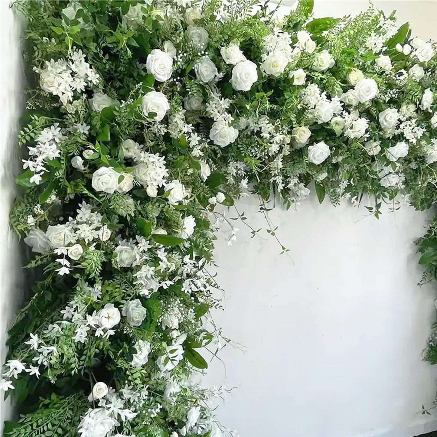Green White Roses Fabric Artificial Flower Wall Arch Wedding Party Decoration-ubackdrop