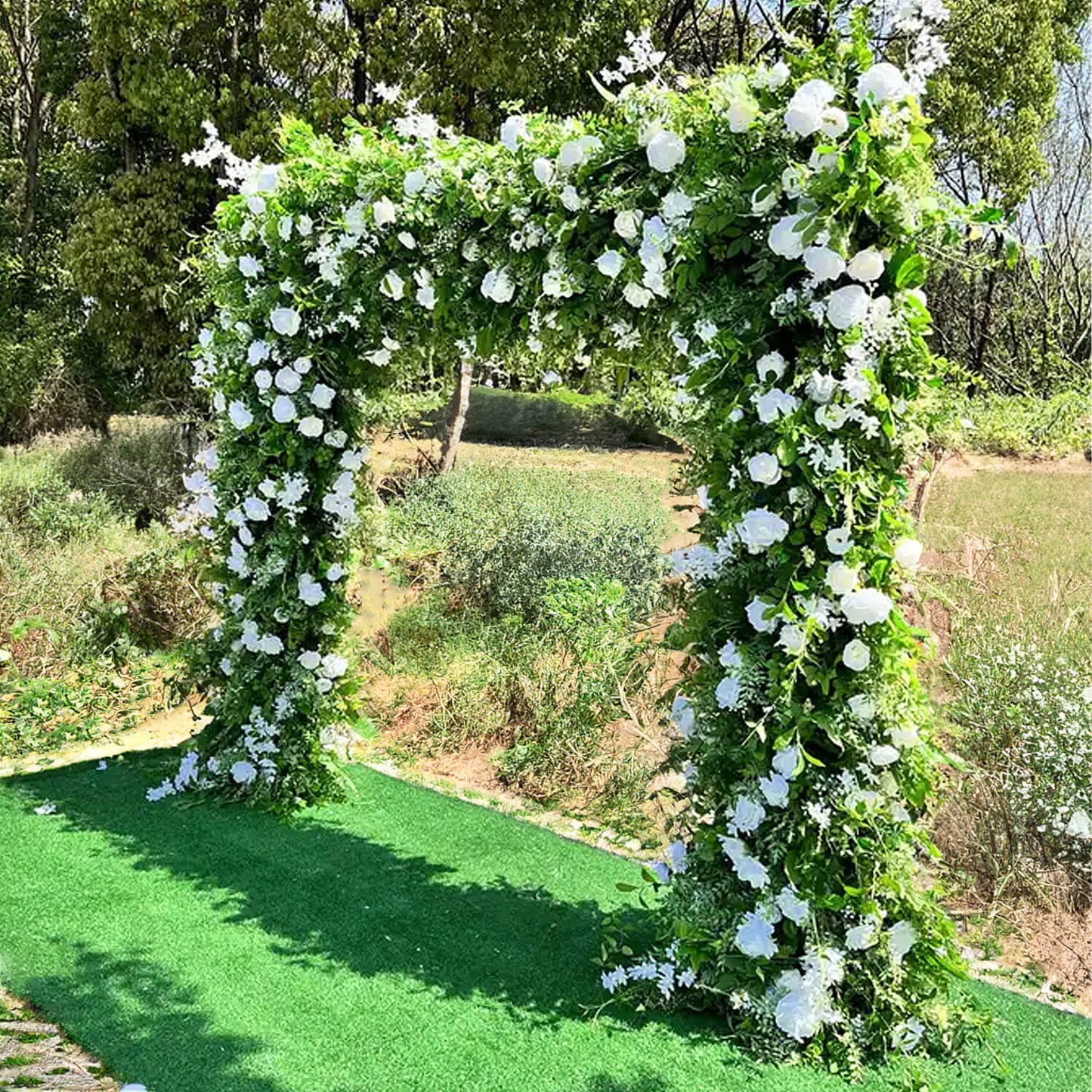 Green White Roses Fabric Artificial Flower Wall Arch Wedding Party Decoration-ubackdrop