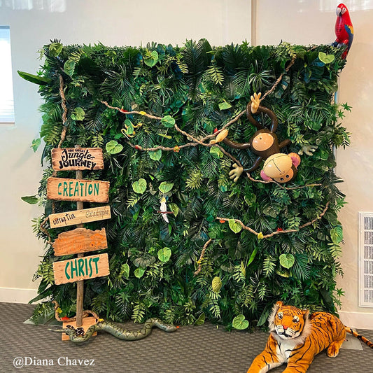 Green Tropical Jungle Fabric Artificial Flower Wall Backdrop Party Decor-ubackdrop