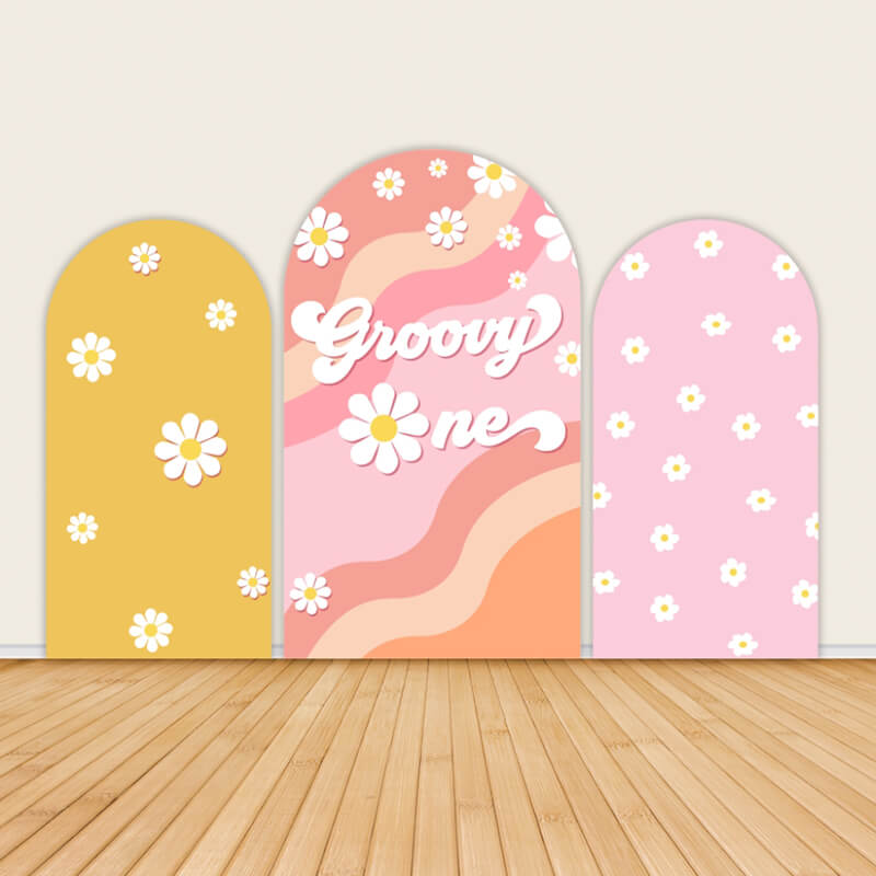 Groovy One Birthday Pink Flower Arch Backdrop Cover-ubackdrop