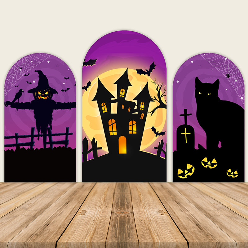 Halloween Cartoon Castle Arched Wall Cover-ubackdrop