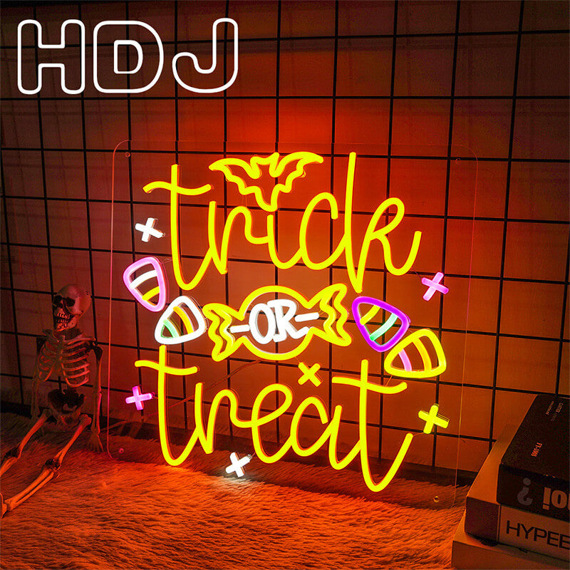 Halloween LED Neon Sign Trick or Treat Letters Glowing Letters Candy Decoration Lights-ubackdrop