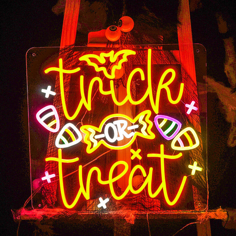 Halloween LED Neon Sign Trick or Treat Letters Glowing Letters Candy Decoration Lights-ubackdrop