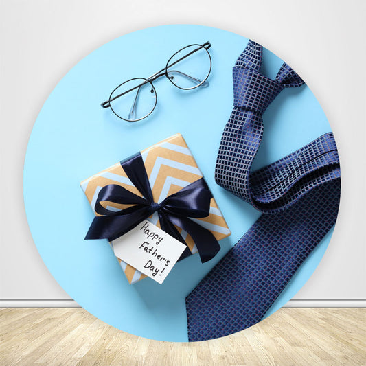 Happy Fathers Day Gift Box with Necktie Round Backdrop Covers-ubackdrop