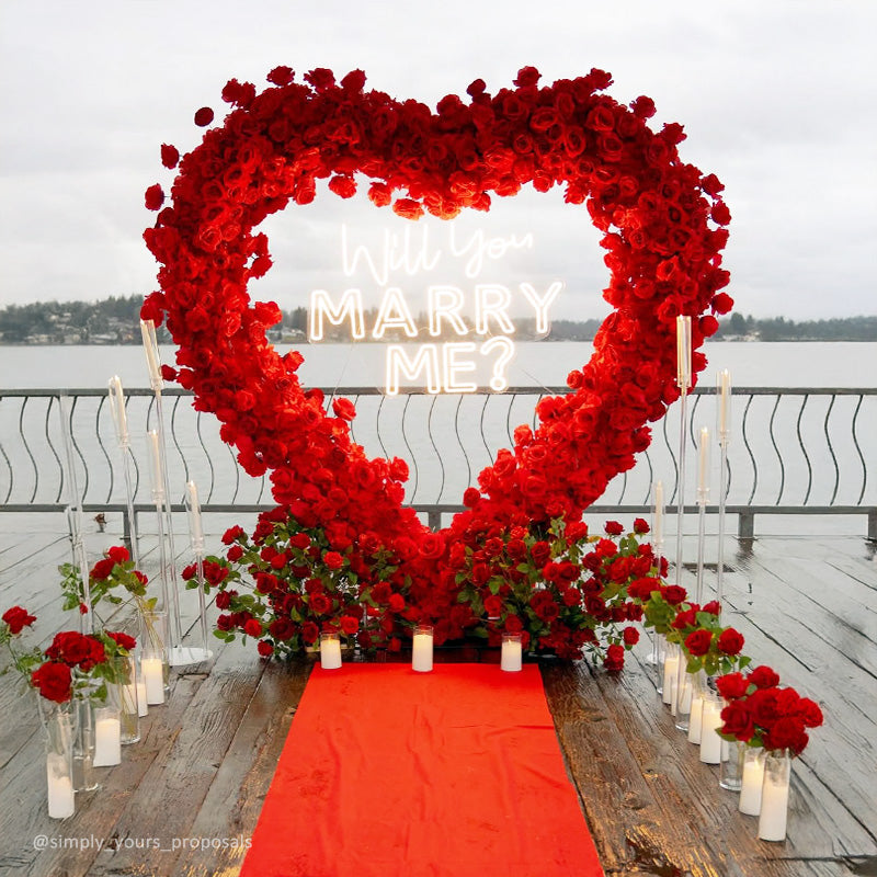 8ft Romantic Atmosphere Heart Shaped Red Rose Flower Wall Wedding Decoration Indoor-ubackdrop