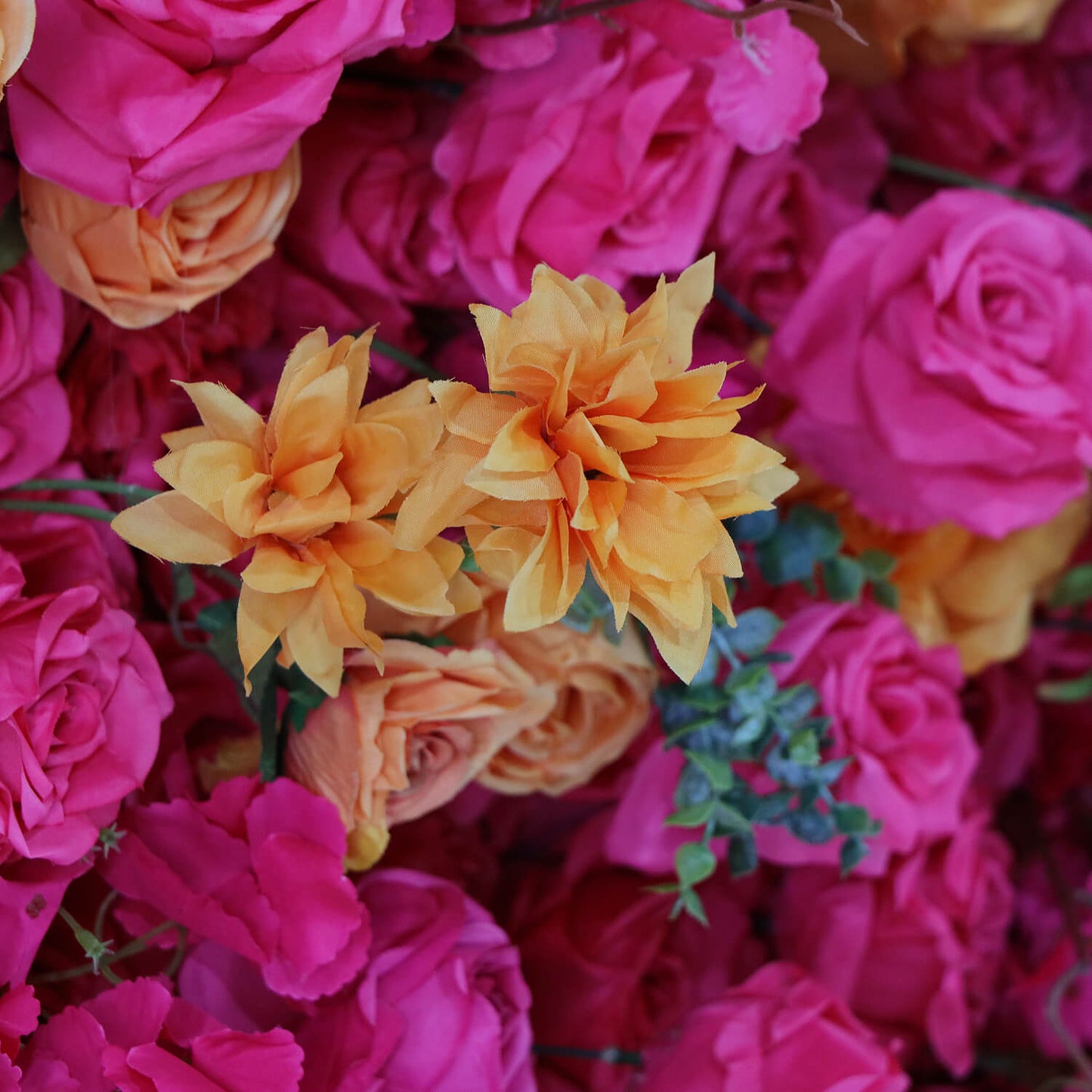 Vibrant Hot Pink and Orange Rose Flower Wall Backdrop for Weddings & Events-ubackdrop