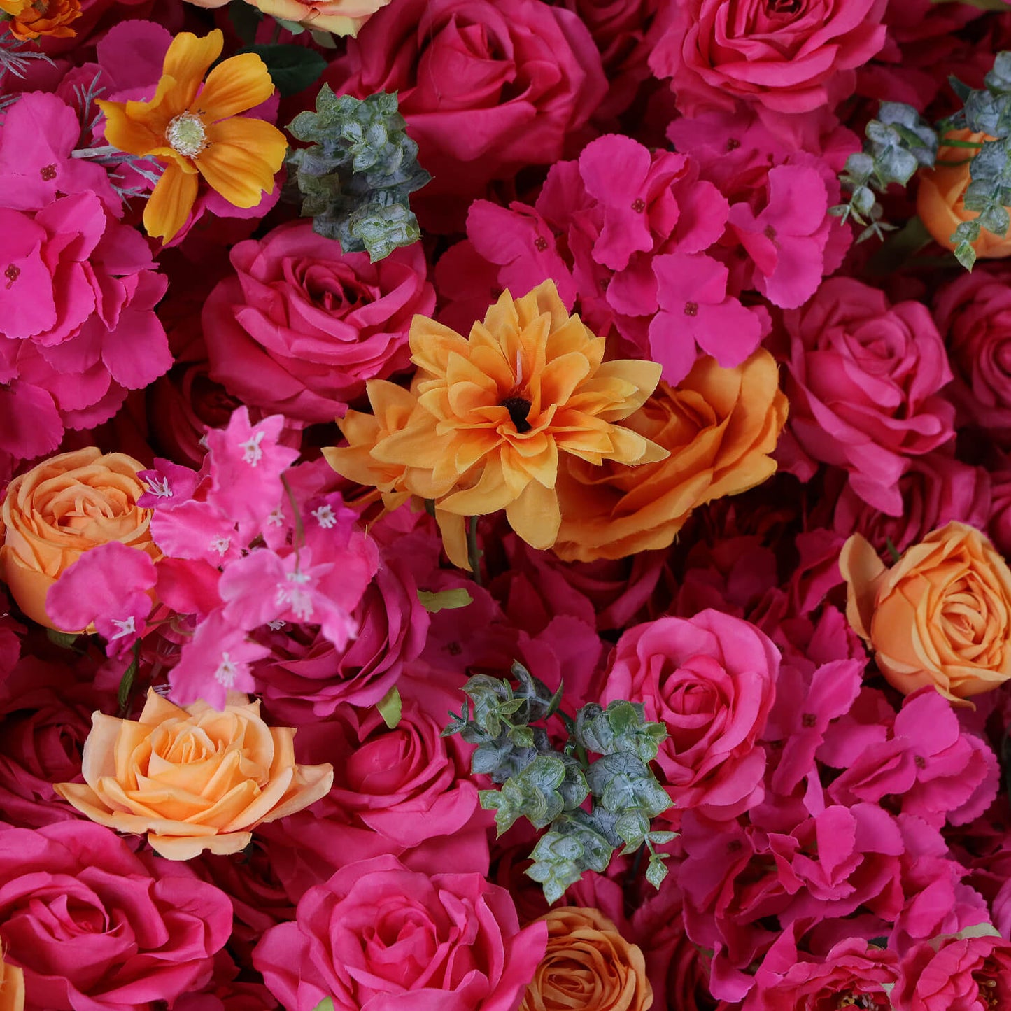 Vibrant Hot Pink and Orange Rose Flower Wall Backdrop for Weddings & Events-ubackdrop
