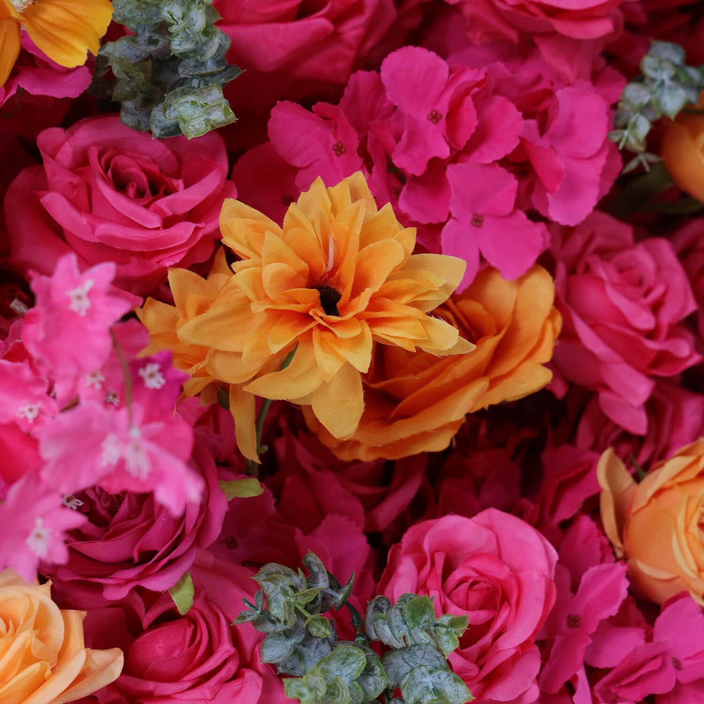 Vibrant Hot Pink and Orange Rose Flower Wall Backdrop for Weddings & Events-ubackdrop