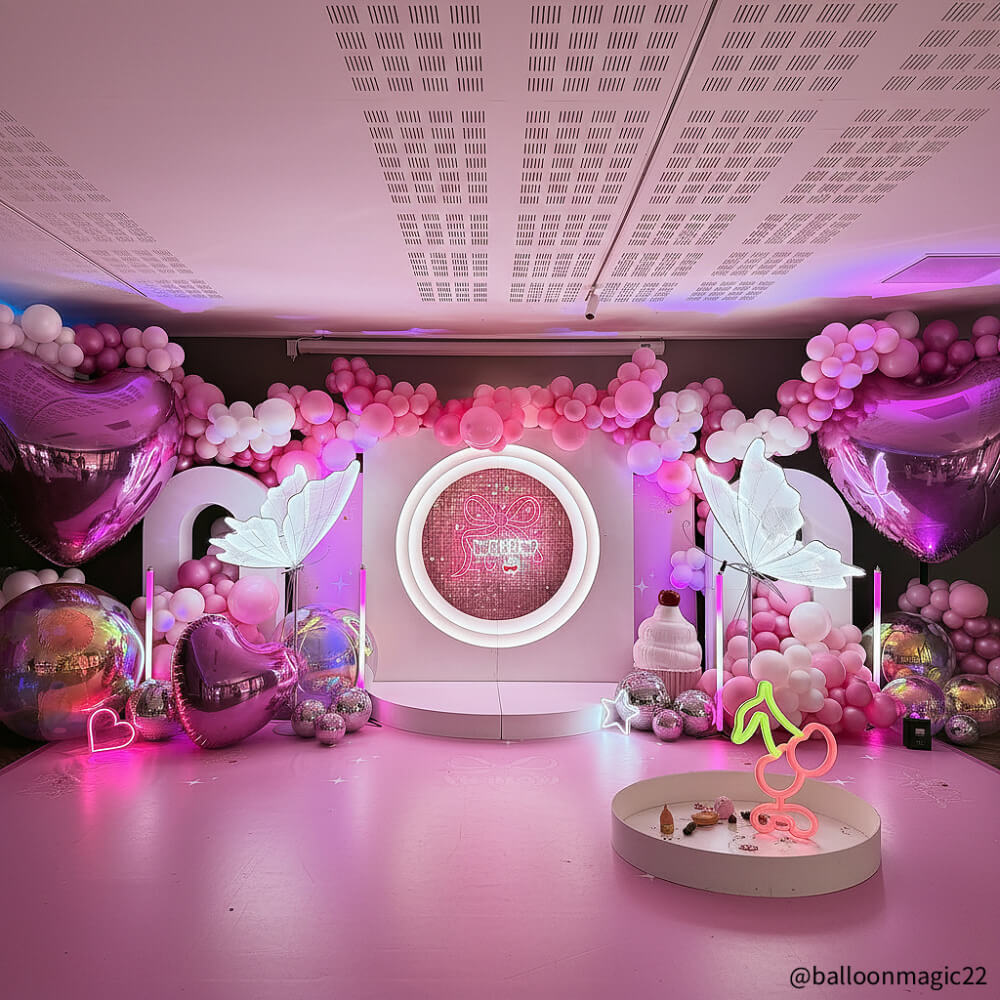 Hot Pink Shiny Hearts Inflatable Mirror Ball Reusable Big Bubble Balloon-ubackdrop