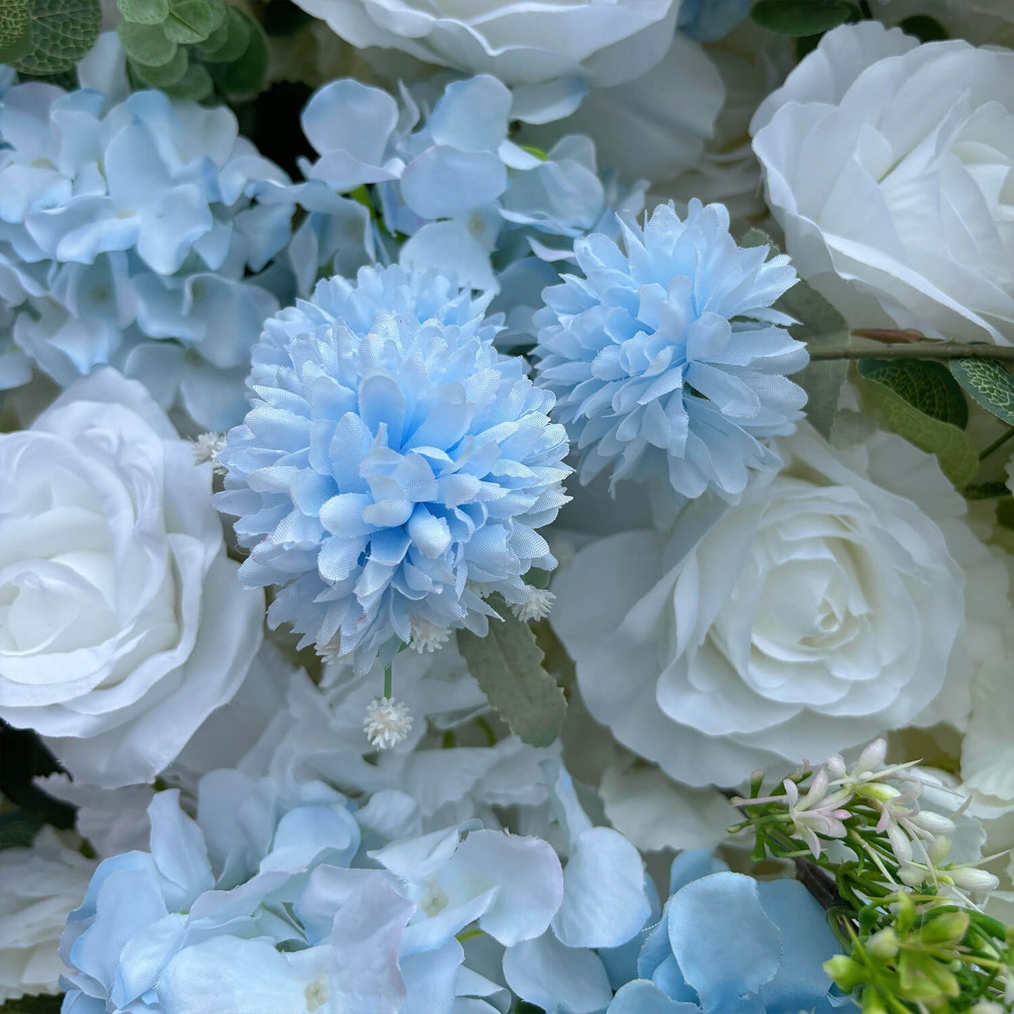 Light Blue White Rose Fabric Flower Wall Party Decor-ubackdrop