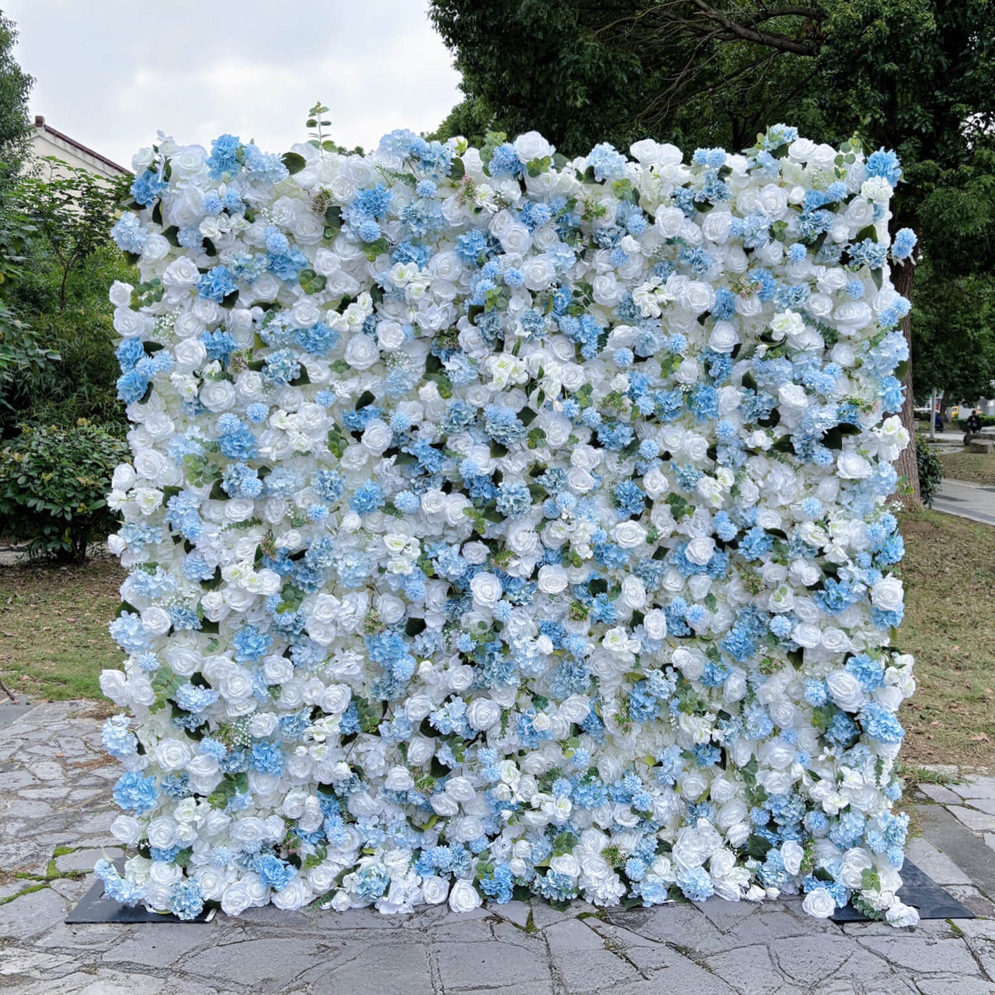 Light Blue White Rose Fabric Flower Wall Party Decor-ubackdrop