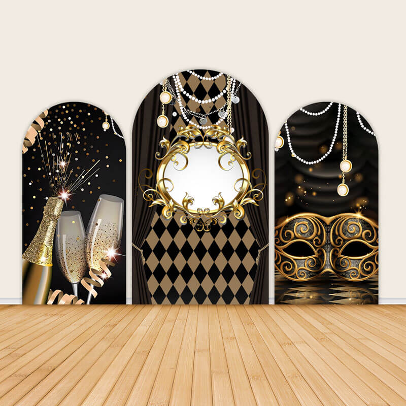 Luxurious Black and Gold Adult Birthday Party Backdrops-ubackdrop