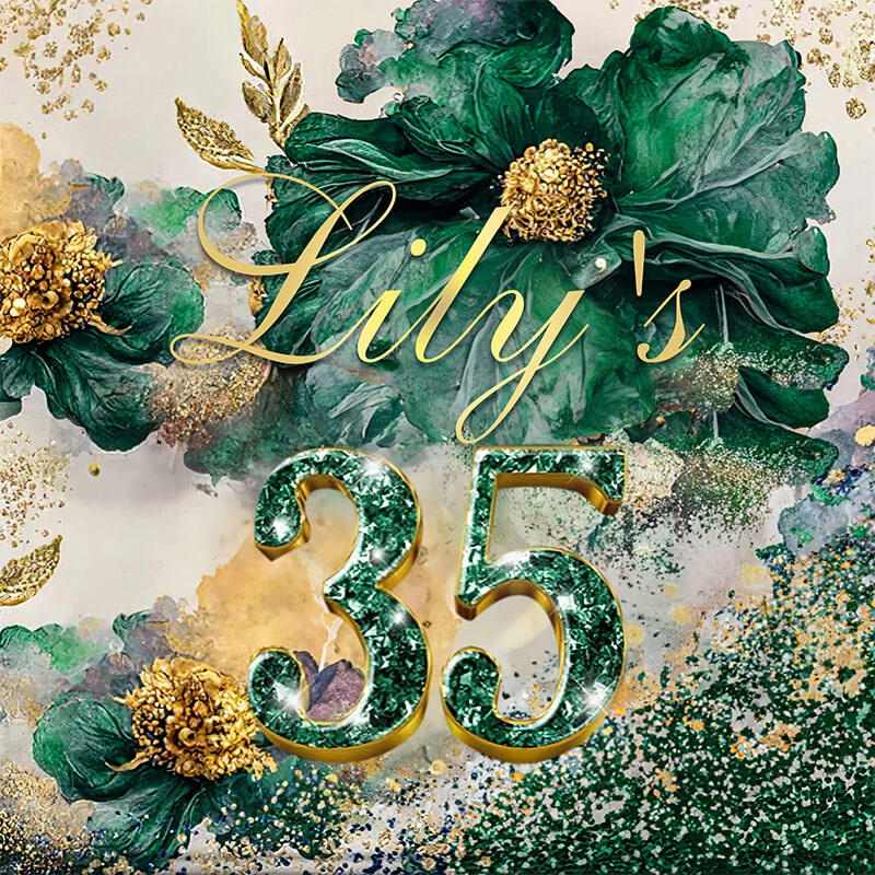 Luxurious Green and Gold Floral 35th Birthday Party Backdrops-ubackdrop