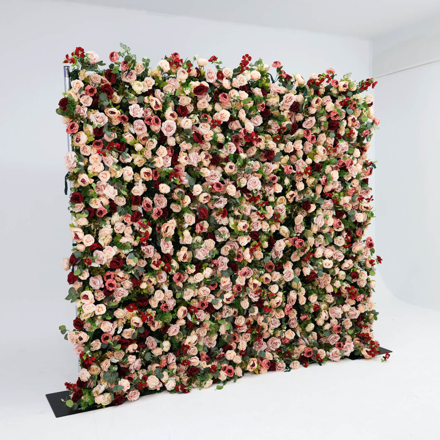 Luxury Flower Wall with Burgundy and Pink Roses for Elegant Celebrations-ubackdrop