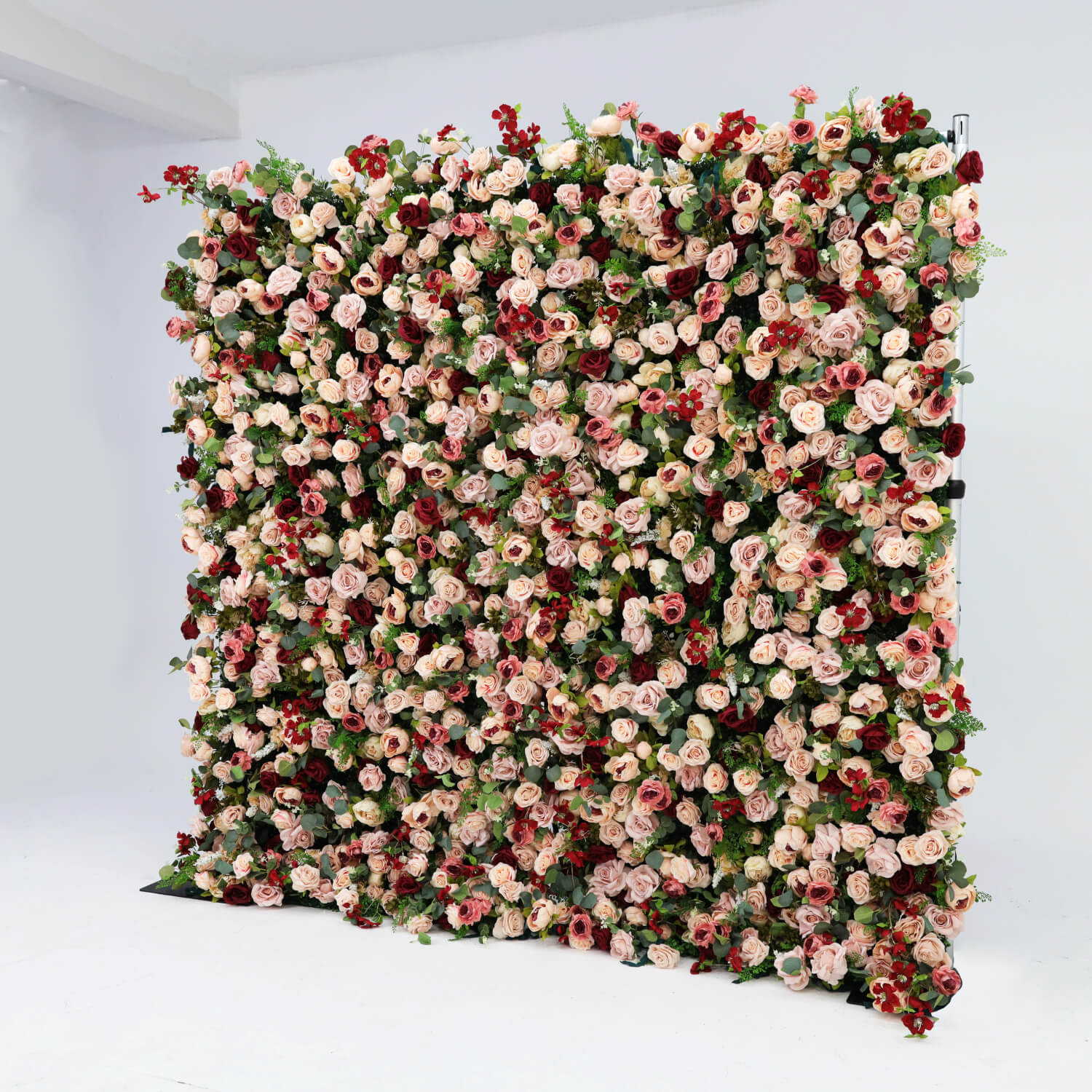 Luxury Flower Wall with Burgundy and Pink Roses for Elegant Celebrations-ubackdrop