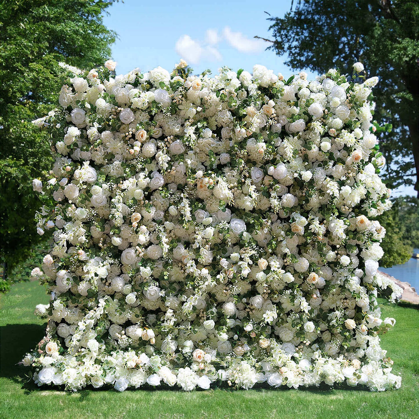 Luxury Wedding Champagne & White Rose Fabric Flower Wall Party Decor-ubackdrop