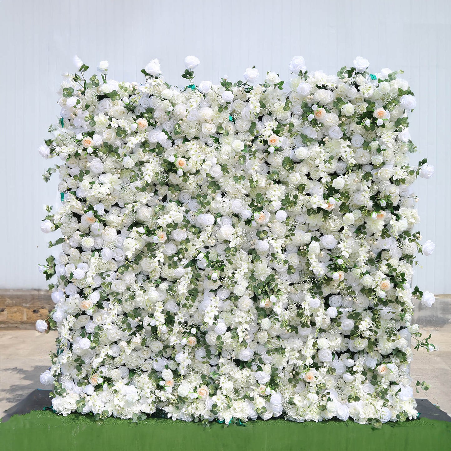 Luxury Wedding Champagne & White Rose Fabric Flower Wall Party Decor-ubackdrop