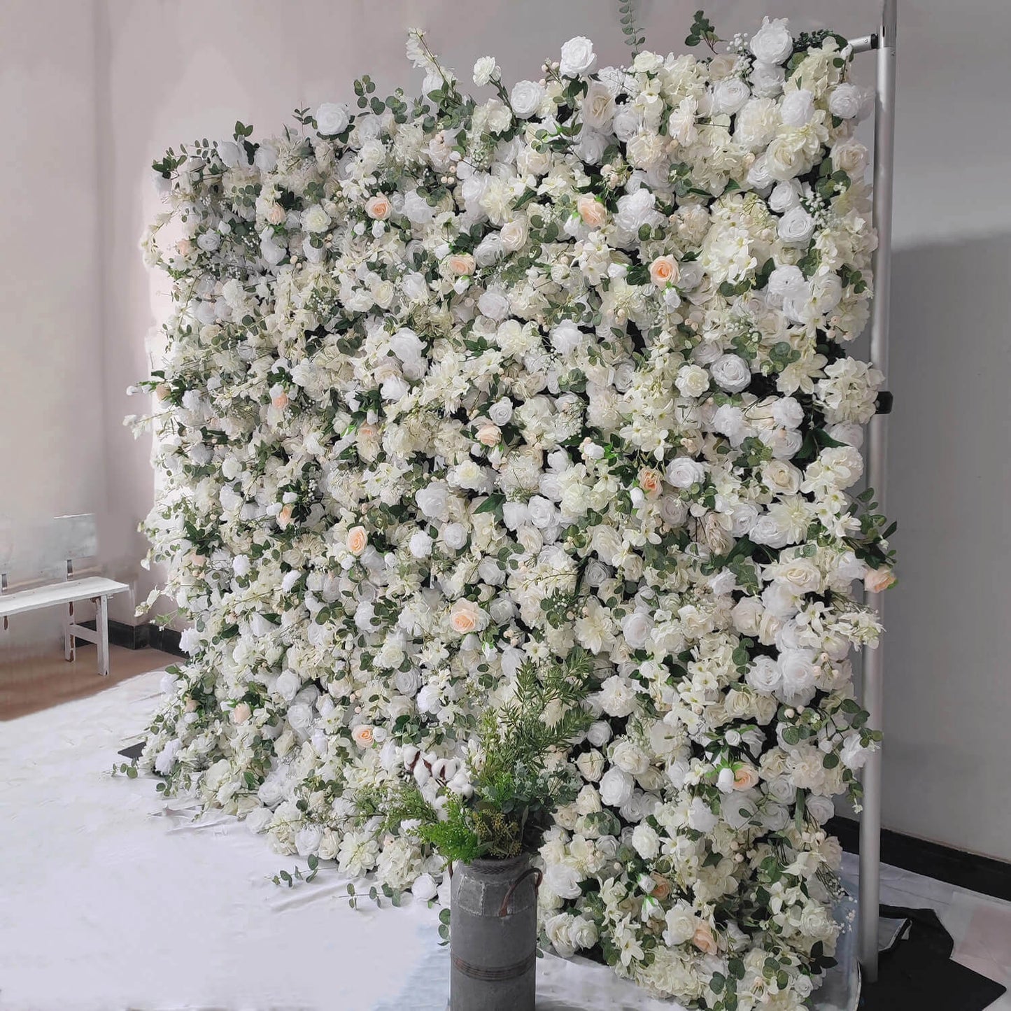 Luxury Wedding Champagne & White Rose Fabric Flower Wall Party Decor-ubackdrop