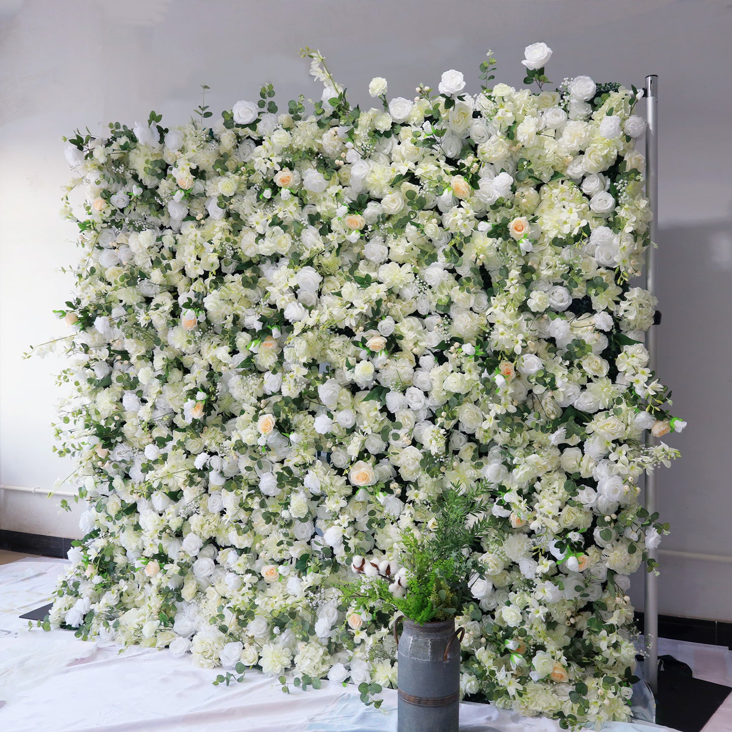 Luxury Wedding Champagne & White Rose Fabric Flower Wall Party Decor-ubackdrop