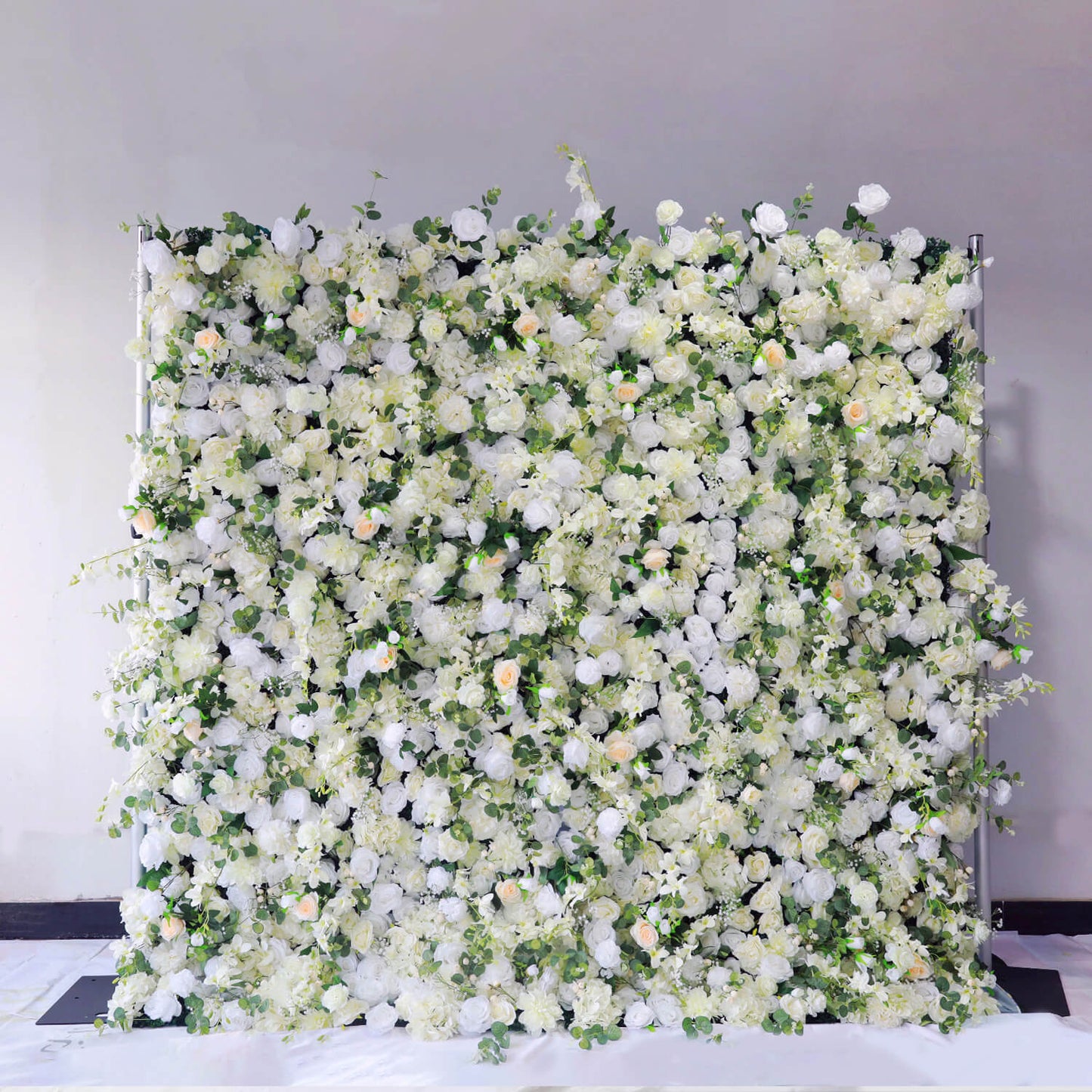 Luxury Wedding Champagne & White Rose Fabric Flower Wall Party Decor-ubackdrop