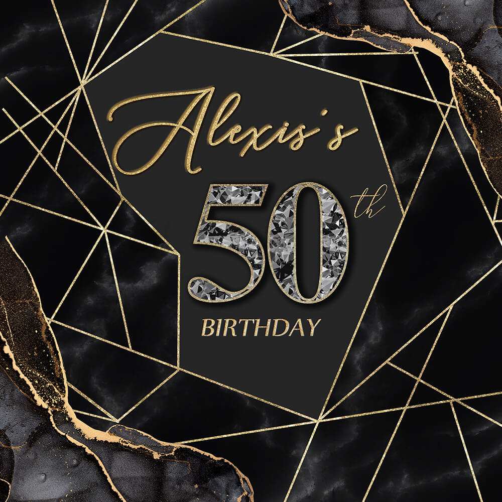 Marble Shiny 50th Birthday Black Gold Backdrop-ubackdrop