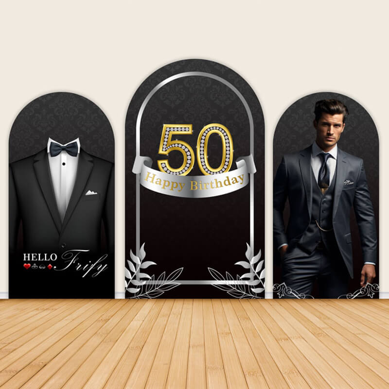 Men Diamonds Black Gold Elegant 50th Birthday Backdrop-ubackdrop