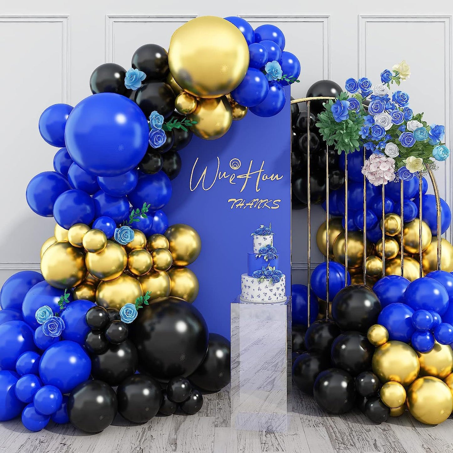 Black Blue Gold Balloon Arch Kit Birthday Party Decoration-ubackdrop