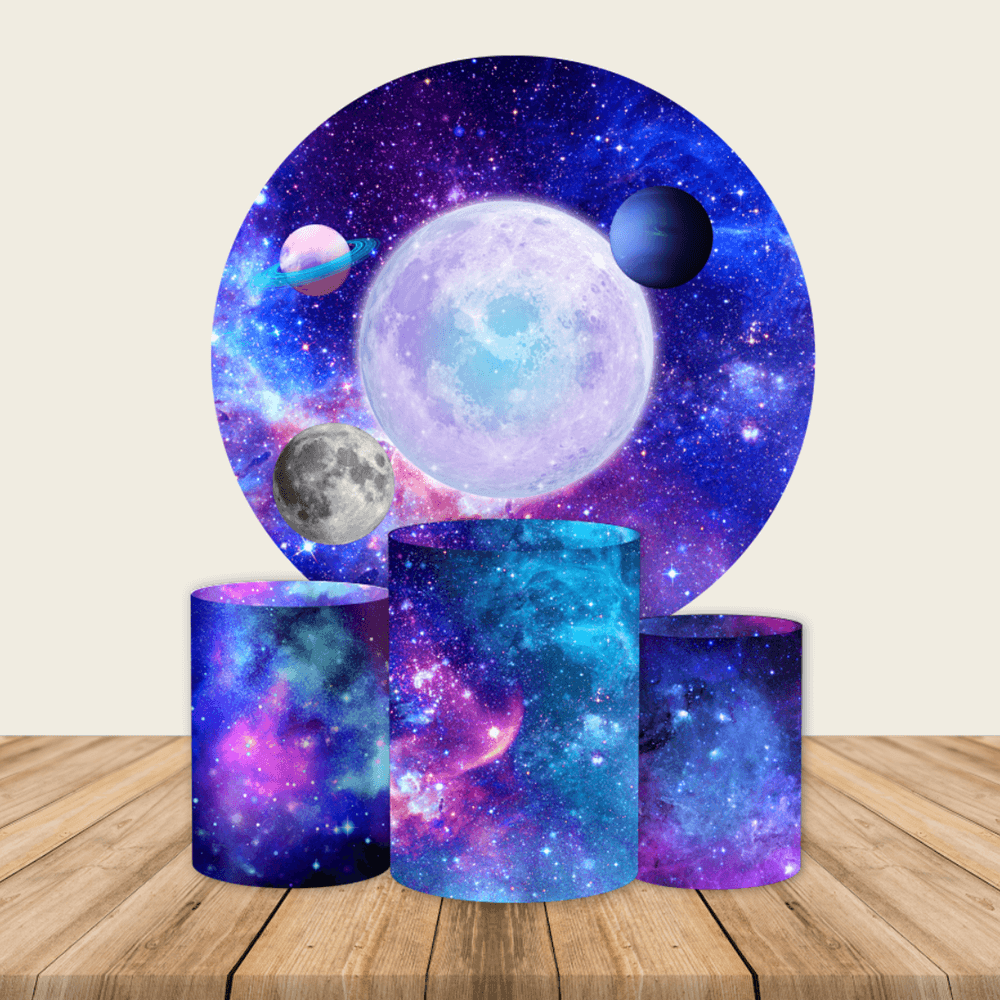 Outer Space Nebula Planet Round Backdrop Cover-ubackdrop