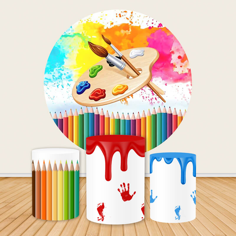 Painting Theme Party Round Backdrops Cover-ubackdrop